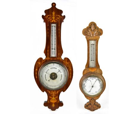 An Edwardian inlaid mahogany Sheraton revival barometer, signed Lloyd Payne &amp; Amel Manchester to the dial, height 8cm tog