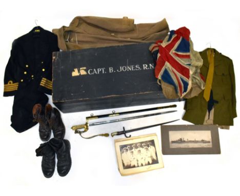 A collection of Naval and military items including E.J. Whittaker officers dress sword with shagreen handle and scabbard, len