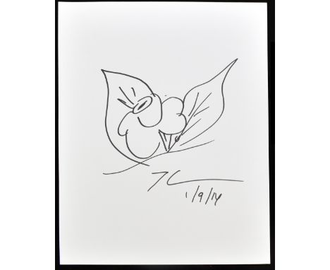 JEFF KOONS (American, born 1955); a black ink sketch on white card, ‘Floral Study’ signed and dated (2014), 30 x 20cm, unfram