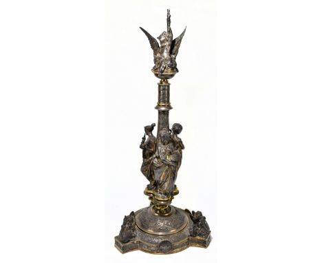 MANCHESTER 1857; a rare and important hallmarked silver centrepiece by John Samuel Hunt, the finial with cherub beside a wing