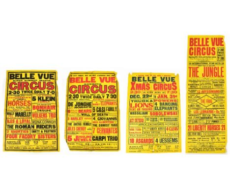BELLE VUE; three circus posters, each printed in black and red on yellow paper, the first for 'Mammoth Circus', the second fo