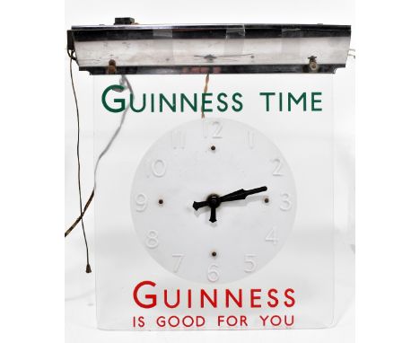 GUINNESS; a 1950s advertising illuminated clock 'Guinness time, Guinness is good for you', with chrome mounts, 40 x 36.5cm.Ad