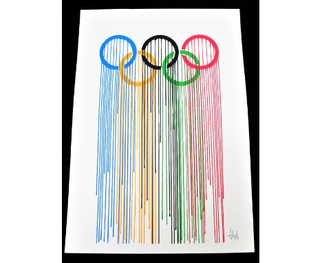 ZEVS (born 1977); screenprint in colours, 'Liquidated Olympic Rings', signed in pencil lower right, 47.5 x 34cm, unframed.Add