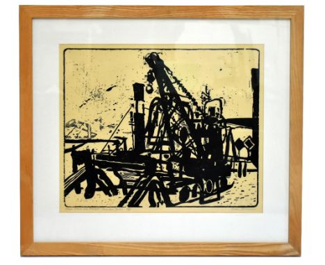 STANLEY DOBBIN (1932-2021); artist proof woodcut, “Steam Crane and Dredger, Gloucester Docks”, signed and titled in pencil, 4