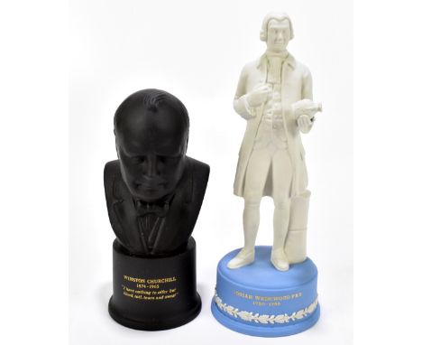 WEDGWOOD; a limited edition Black Basalt bust of Winston Churchill, 740/750, boxed, together with a further Wedgwood jasperwa