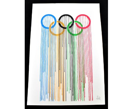 ZEVS (born 1977); screenprint in colours, 'Liquidated Olympic Rings', signed in pencil lower right, 47.5 x 34cm, unframed.Add