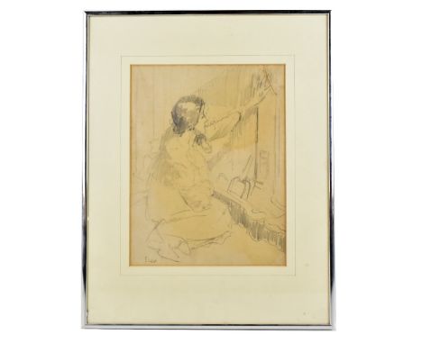 WALTER RICHARD SICKERT RA RBA (1860-1942); pencil study, female figure kneeling, signed 28 x 22cm, framed and glazed.PROVENAN