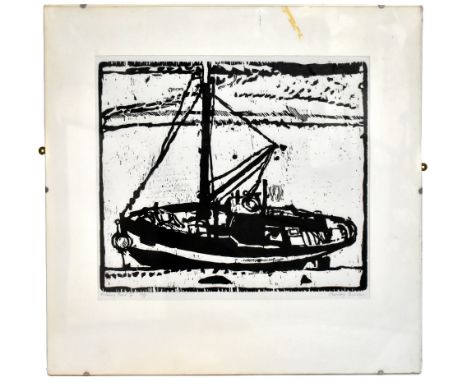 STANLEY DOBBIN (1932-2021); artist proof woodblock, “Fishing Boat”, signed and titled in pencil, 40cm x 40cm, glazed. (D)Prov