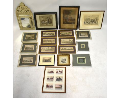 A selection of 18th century and later decorative prints and pictures to include an engraving after Bartotozzi of female figur