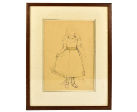 CELIA WARD; pencil sketch with some colour, study of a young lady wearing a dress, signed and dated Oct '84 and inscribed on 