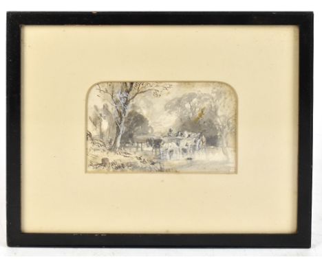 ATTRIBUTED TO MYLES BIRKET FOSTER RWS (1825-1899); pencil, ink and body colour, sketch with figures in a cart, unsigned, 9 x 