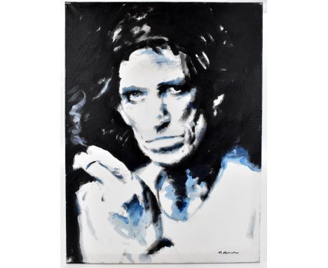 MARK GRIMSHAW (born 1957); acrylic on canvas, a portrait of Keith Richards, signed lower right, 79.5 x 60cm. (D)Additional In