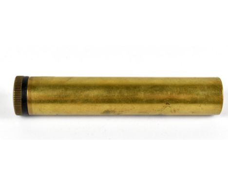 A military issue brass gun oil canister and dibber, possibly for a Lee-Enfield gun, length 9.5cm.Additional InformationThe ba
