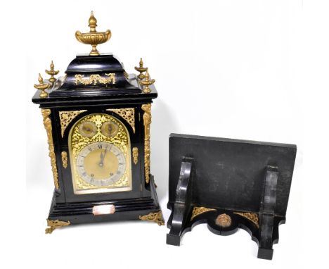 WINTERHALDER &amp; HOFMEIER; an impressive Victorian ebonised bracket clock with five applied bronzed metal urn finials and a