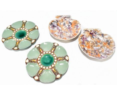 MINTON; a pair of 19th century oyster dishes, possibly by George Jones, of dished form with relief moulded detail, impressed 