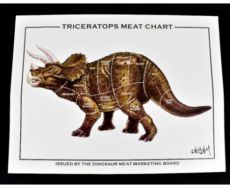 JAY JAY BURRIDGE (born 1971); a signed coloured print, 'Triceratops Meat Chart', 45.5 x 61cm, unframed.