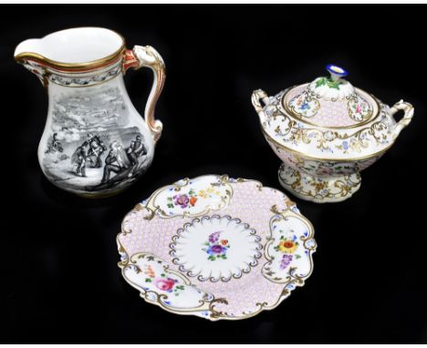 SAMUEL ALLCOCK; a printed Royal Patriotic jug, together with a H &amp; R Daniel cream basin and stand, with hand painted flor