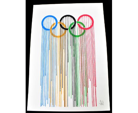 ZEVS (born 1977); screenprint in colours, 'Liquidated Olympic Rings', signed in pencil lower right, 47.5 x 34cm, unframed.Add