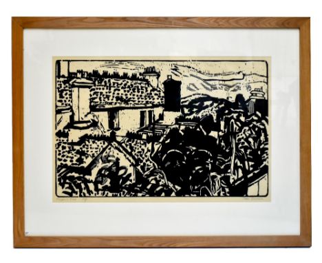 STANLEY DOBBIN (1932-2021); artist proof woodcut, “Maggie’s View”, signed and titled in pencil, 45cm x 70cm, framed and glaze