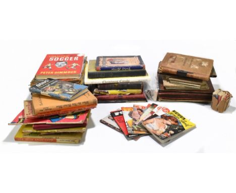Nine vintage glamour magazines including Span, Beautiful Britons and Foto, with a selection of cigarette cards, a small quant