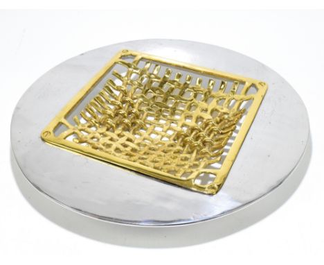 DAVID MARSHALL (born 1942); a large brass and aluminium circular table centre/bowl, the centre section worked with a lattice 