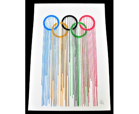 ZEVS (born 1977); screenprint in colours, 'Liquidated Olympic Rings', signed in pencil lower right, 47.5 x 34cm, unframed.Add