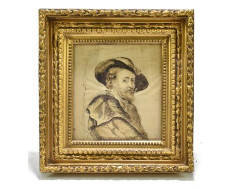 An early 19th century woven hair portrait on silk, after Rembrandt, in gilt wood and gesso frame, 25 x 24cm.Additional Inform