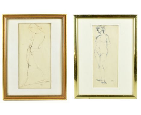 SAM RABIN (1903-1991); ink drawing, study of a female figure, signed, 31.5 x 13cm, and a further very loose preparatory sketc