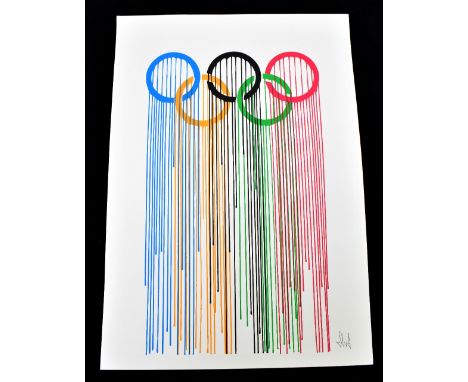 ZEVS (born 1977); screenprint in colours, 'Liquidated Olympic Rings', signed in pencil lower right, 47.5 x 34cm, unframed.Add