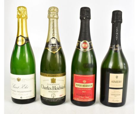 THREE BOTTLES OF CHAMPAGNE; Charles Heidsieck, Saint-Eloi, Piper-Heidsieck and a bottle of Aimery sparkling wine (4).