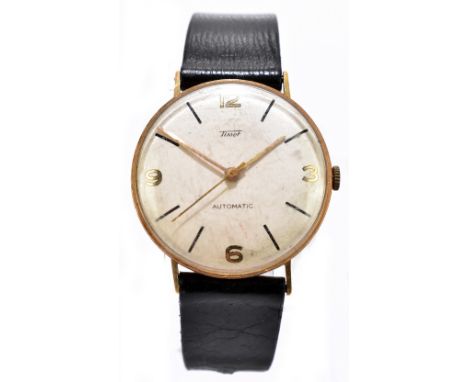 TISSOT; a gentleman's 18ct gold automatic wristwatch, the dial with Arabic numerals and batons, the back of the case numbered