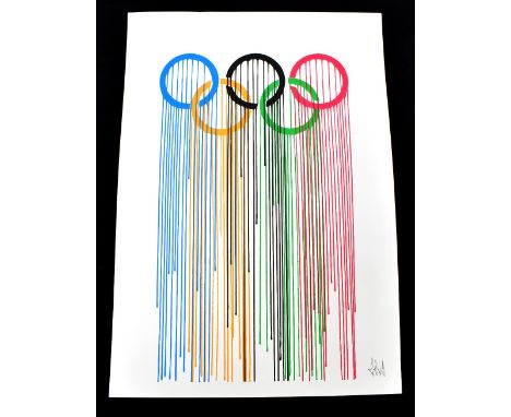 ZEVS (born 1977); screenprint in colours, 'Liquidated Olympic Rings', signed in pencil lower right, 47.5 x 34cm, unframed.Add