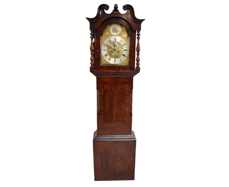 An early 19th century and later mahogany eight day longcase clock, the engraved brass dial with date aperture and subsidiary 