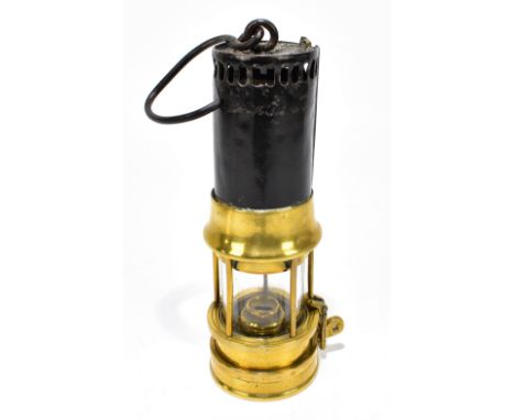 A ELLIS &amp; SONS WAKEFIELD; a brass and black painted iron miners' lamp, numbered 293S, height 23cm.Additional InformationS