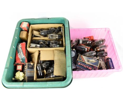 A large collection of vintage radio valves, boxed and unboxed.