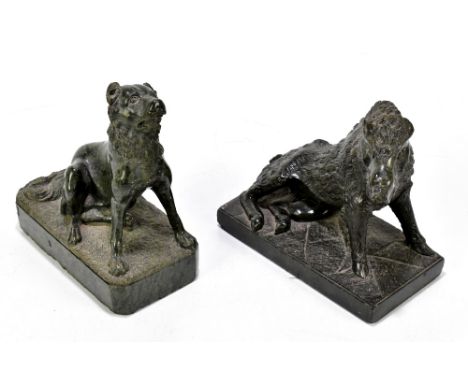 Two 19th century carved serpentine sculpture representing a boar seated on a rectangular plinth base, length 6.5cm, and a hou