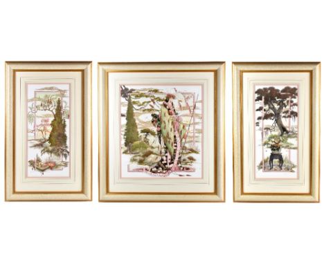 J C GRAHAM ILLINGWORTH (born 1953); watercolour triptych, 'Benevolent Force', the larger signed lower right, one of the small