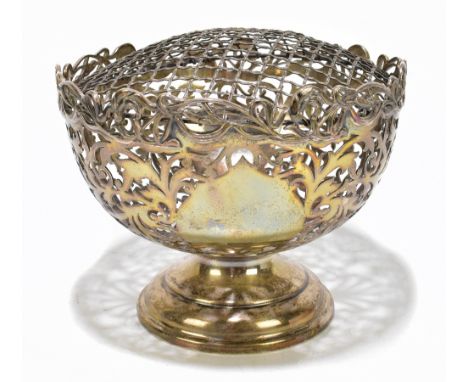 JAMES DEAKIN &amp; SONS; an Edward VII hallmarked silver rose bowl with pierced floral decoration and two vacant fleur-de-lis