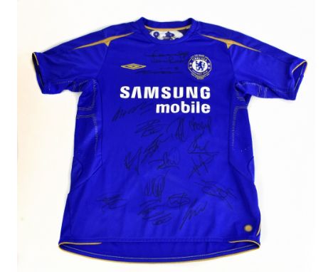 CHELSEA; a Umbro Chelsea home shirt, signed by Lampard, Terry, Mourinho, Ferreira, Caravalho, Wright-Phillips, Gudjohnsen, Co