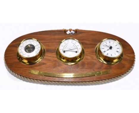 A modern wall mounted barometer/hygrometer/clock, with Russian applied plaque.&nbsp;