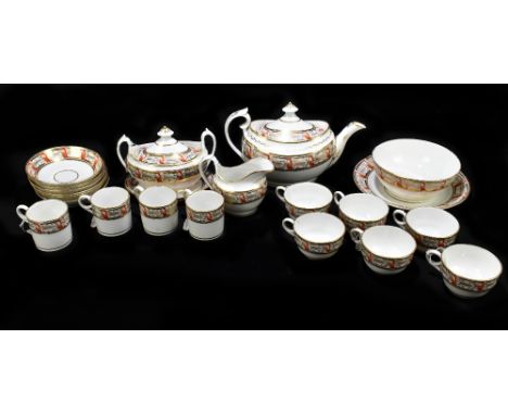 GRANGERS WORCESTER; an early 19th century twenty-two piece part tea service decorated with a single band of floral detail wit