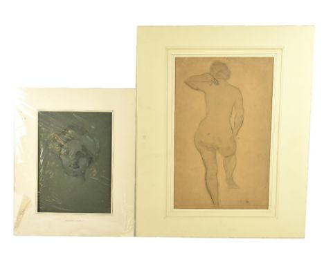 ATTRIBUTED TO ADOLPHE VALETTE; pencil drawing on buff paper, female nude, bears monogrammed initials lower right, 40.5 x 25.5