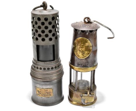 A brass and metal Eccles-type miner's lamp, together with a 'The Wolf Radiator Lamp', numbered 707649 (2).Additional Informat