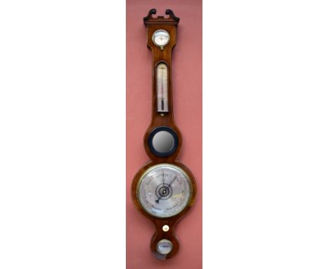 A 19th century mahogany and boxwood strung five dial wheel barometer, height 97cm.