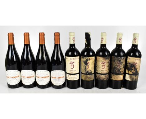 FRANCE; nine bottles of mixed red wine including four bottles of Saint-Amour le Cru des Amoureux 2011 and 2014, etc (9).PLEAS