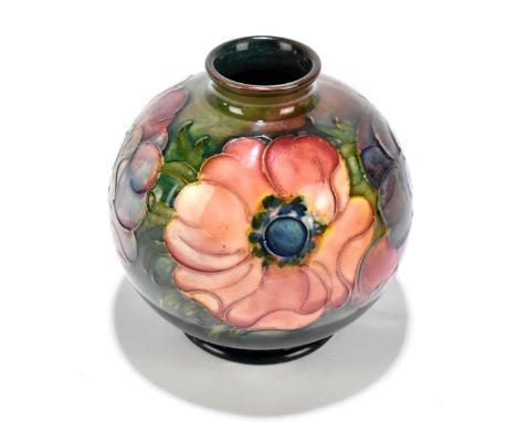 WALTER MOORCROFT; a bulbous vase decorated in the 'Anemone' pattern, in a flambé glaze, impressed mark to the underside, heig