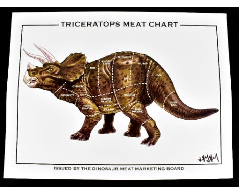 JAY JAY BURRIDGE (born 1971); a signed coloured print, 'Triceratops Meat Chart', 45.5 x 61cm, unframed.