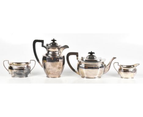 ATKIN BROS; a George V hallmarked silver four piece tea service with panelled decoration, Sheffield 1930/31, approximate weig