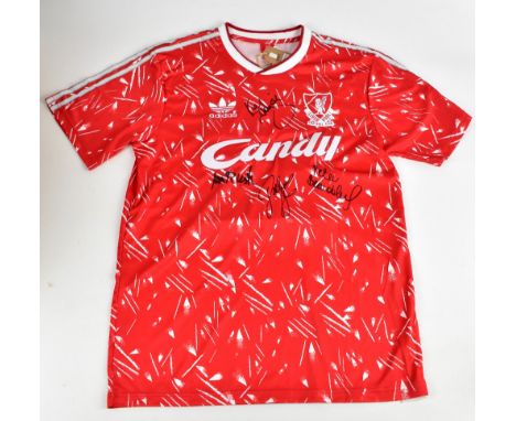 LIVERPOOL LEGENDS; an Adidas Candy signed by Dalglish, Rush, Barnes, Beardsley, signed to front and back of the shirt.Additio