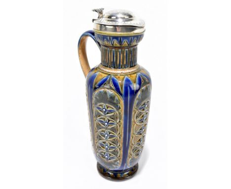FLORENCE BARLOW FOR DOULTON LAMBETH; a 19th century Artware flagon, with incised and relief moulded floral decoration and wit